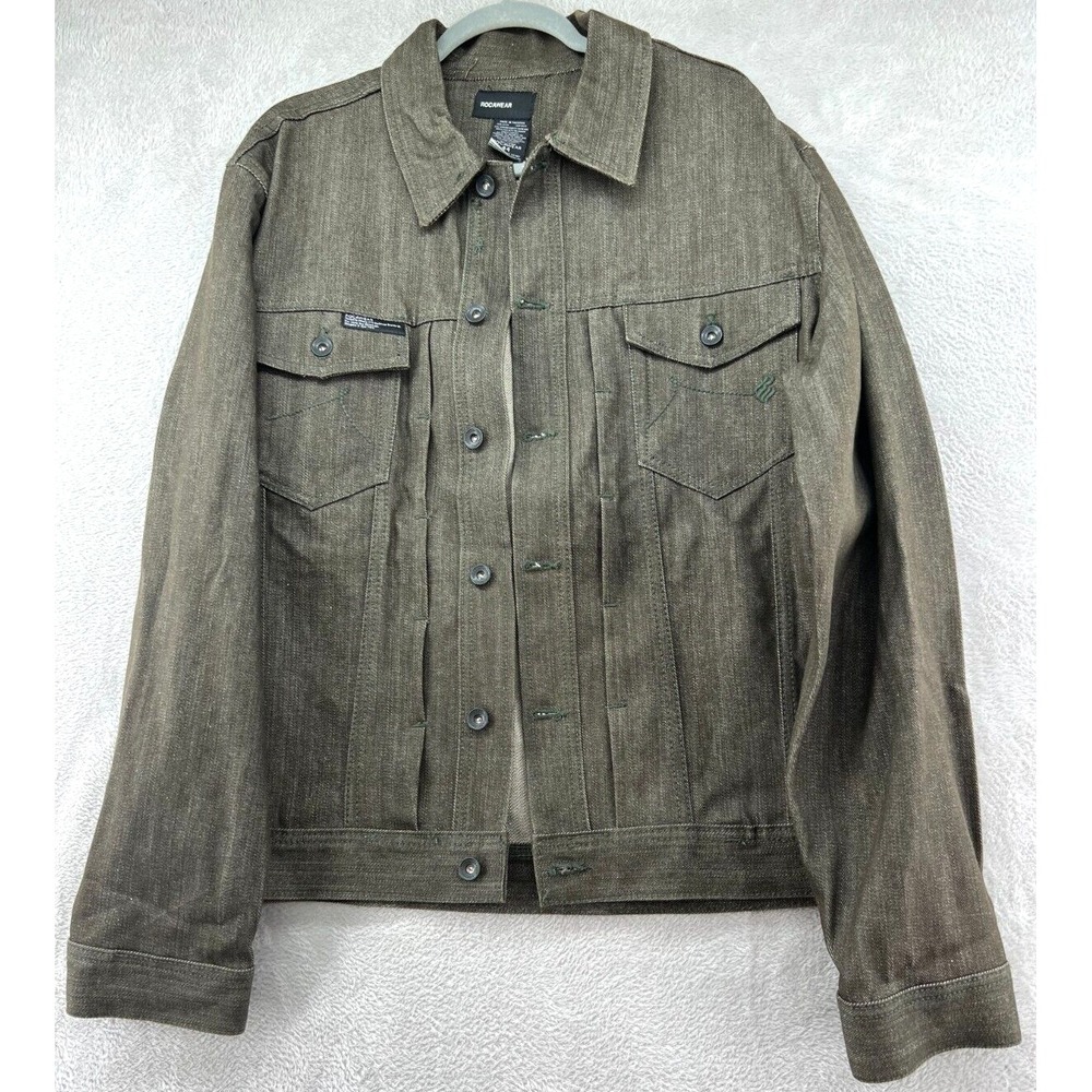 RocaWear Jean Jacket Men's Sz 44 Green Button Up Denim Cotton